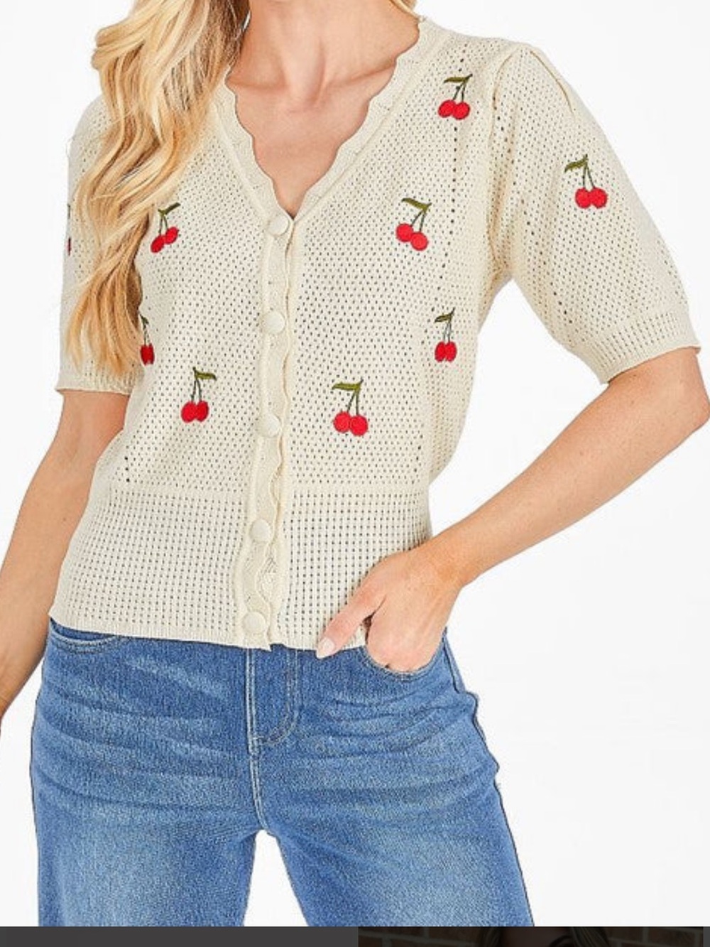 SIMPLY SOUTHERN Embroidered Cherry Cardigan Sweater